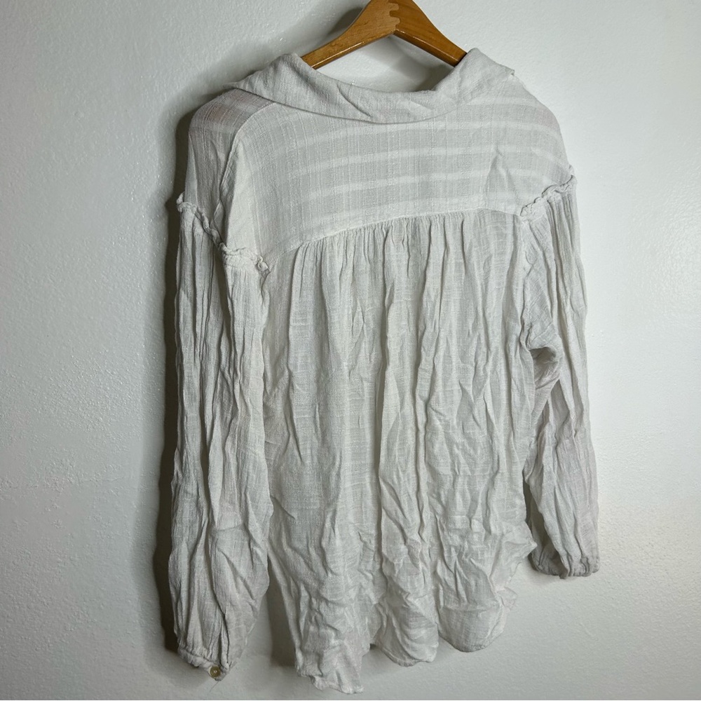 Free People White Loose Lighweight Cotton Rayon Button Down Blouse Size M - Picture 6 of 13